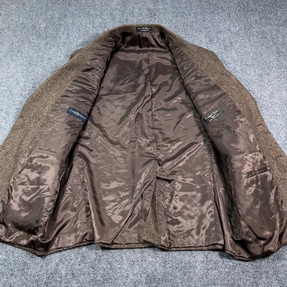 Chereskin Herringbone Blazer Mens 44S Camel Hair Blend Italian Fabric Brown Prep